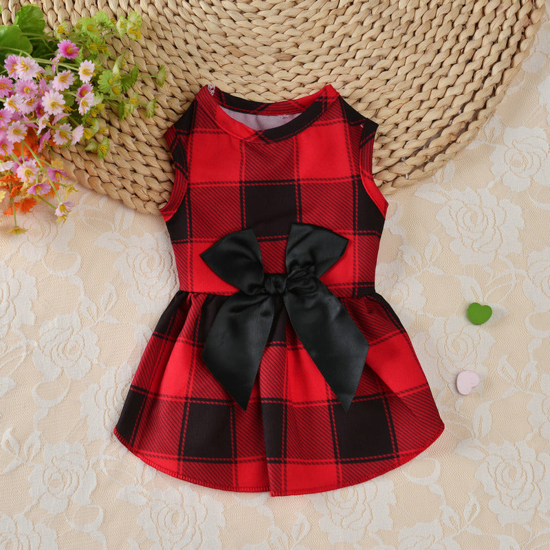 Plaid Bow Pet Outfit