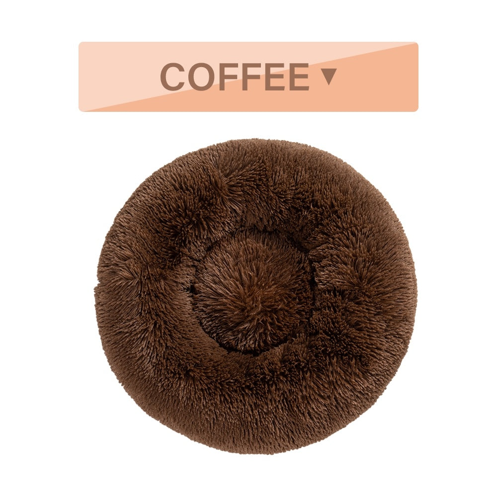Fluffy Donut Dog Bed Warm Soft Long Plush Pet Cushion Doghouse Cat Bed Washable Pet Sofa Mat Calming Samll Large Dog Beds