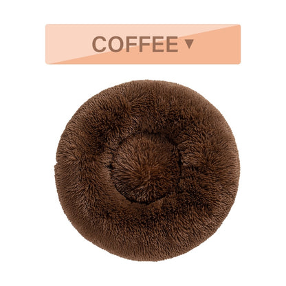 Fluffy Donut Dog Bed Warm Soft Long Plush Pet Cushion Doghouse Cat Bed Washable Pet Sofa Mat Calming Samll Large Dog Beds