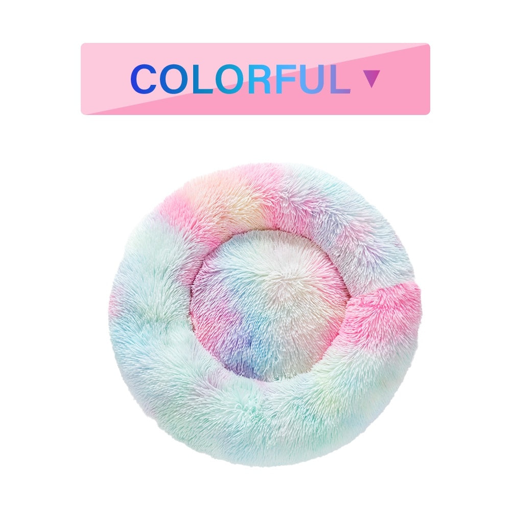 Fluffy Donut Dog Bed Warm Soft Long Plush Pet Cushion Doghouse Cat Bed Washable Pet Sofa Mat Calming Samll Large Dog Beds