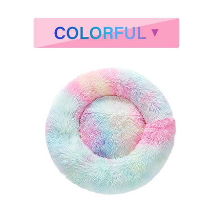 Fluffy Donut Dog Bed Warm Soft Long Plush Pet Cushion Doghouse Cat Bed Washable Pet Sofa Mat Calming Samll Large Dog Beds