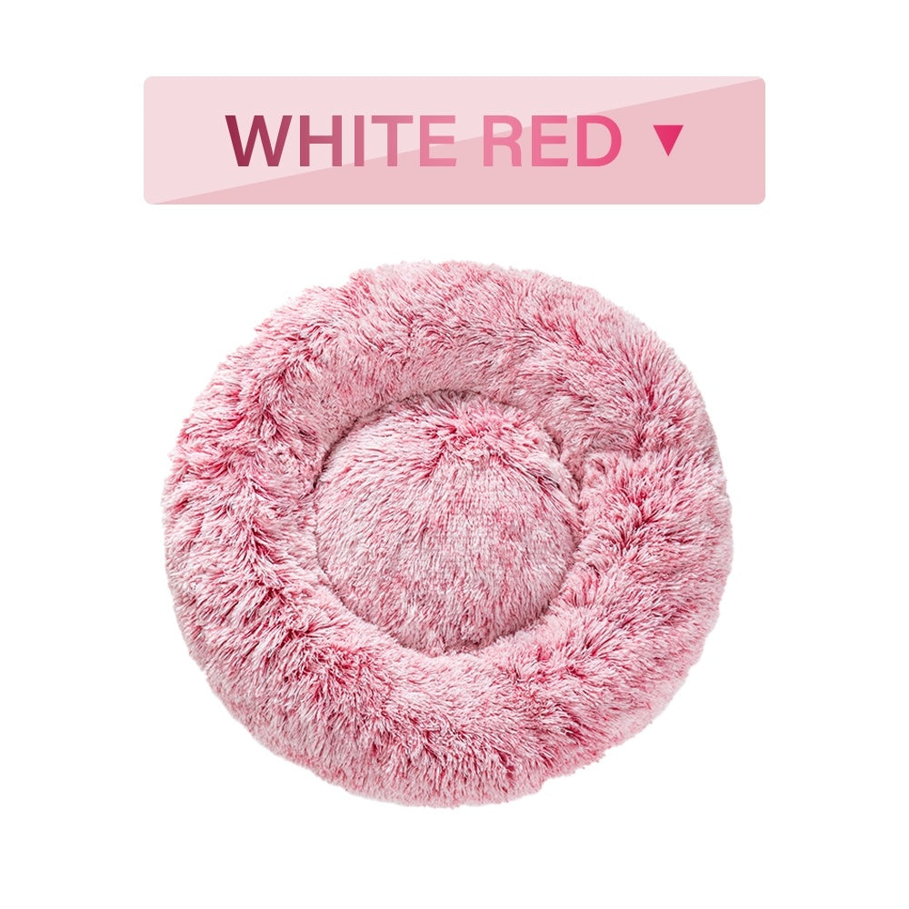 Fluffy Donut Dog Bed Warm Soft Long Plush Pet Cushion Doghouse Cat Bed Washable Pet Sofa Mat Calming Samll Large Dog Beds