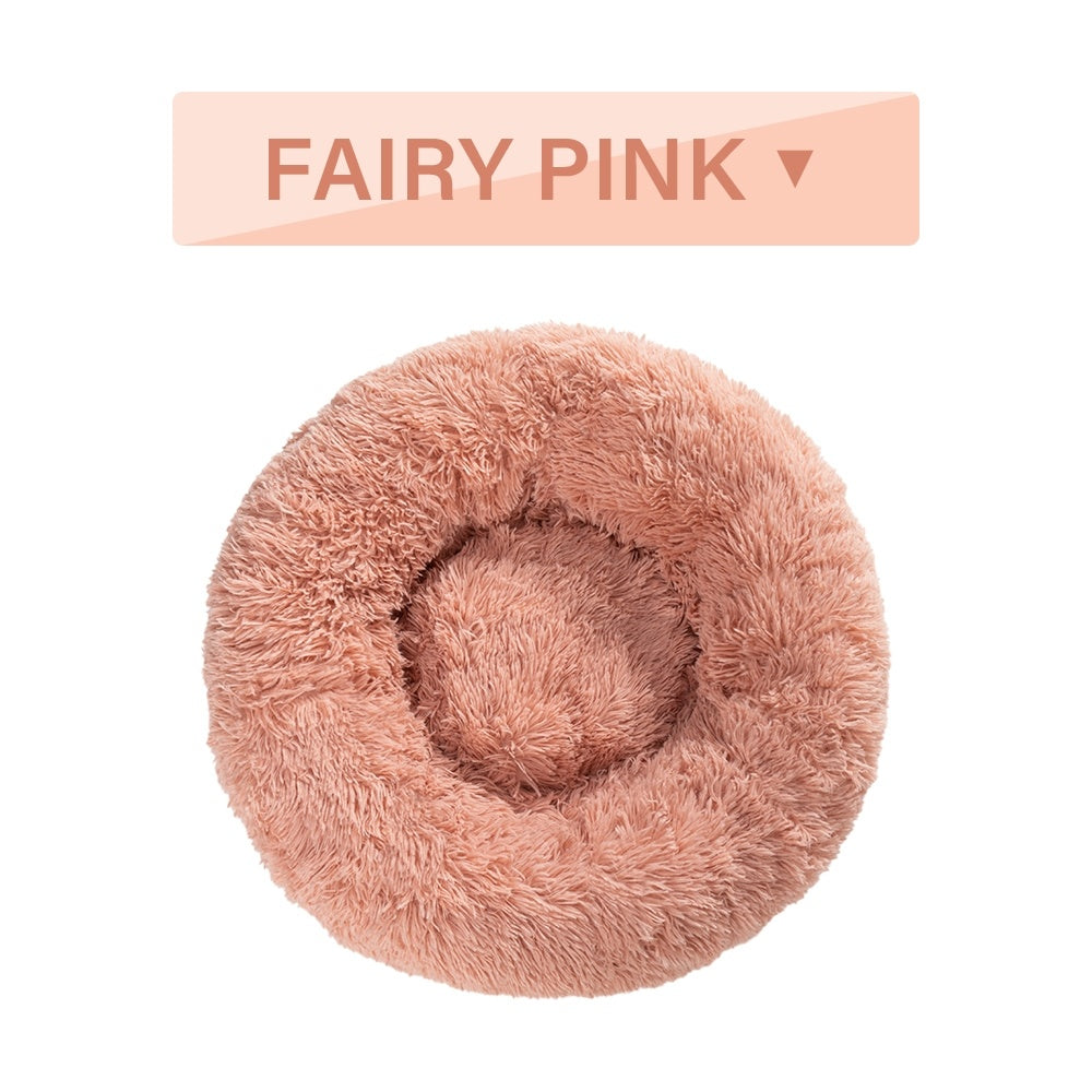 Fluffy Donut Dog Bed Warm Soft Long Plush Pet Cushion Doghouse Cat Bed Washable Pet Sofa Mat Calming Samll Large Dog Beds